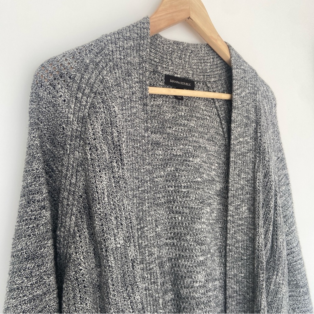 BANANA REPUBLIC MELANGE GREY CHARCOAL OPEN KNIT COTTON CARDIGAN - Picture 3 of 11